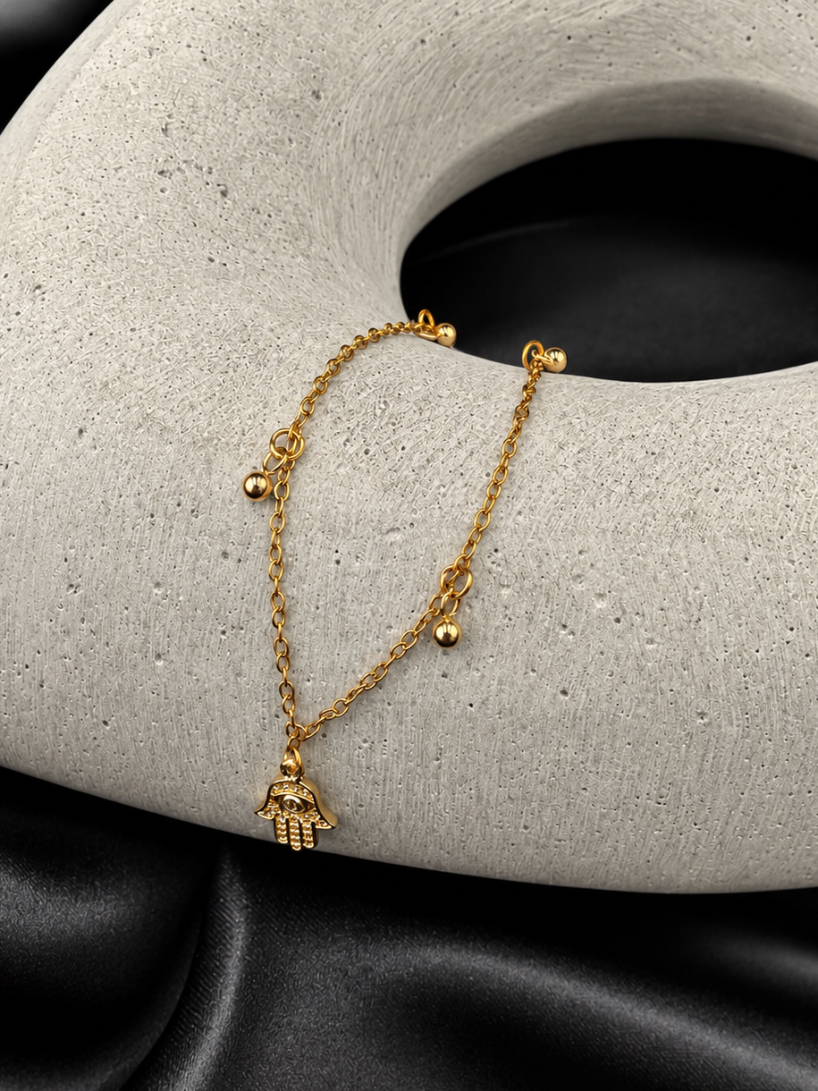 Hamsa Beaded Chain Anklet