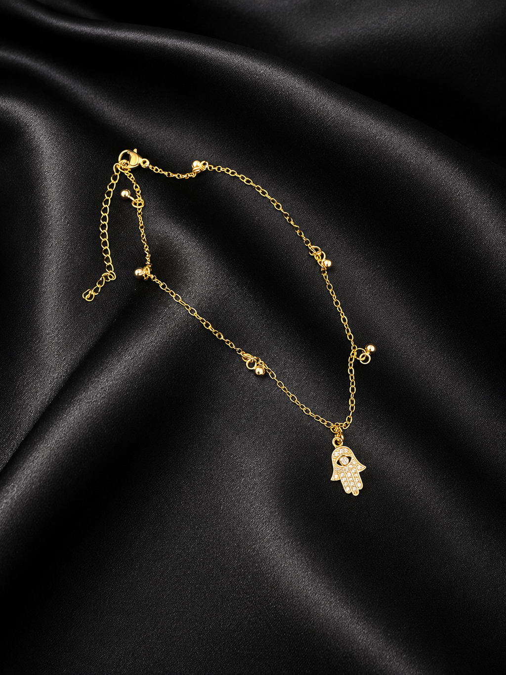 Hamsa Beaded Chain Anklet