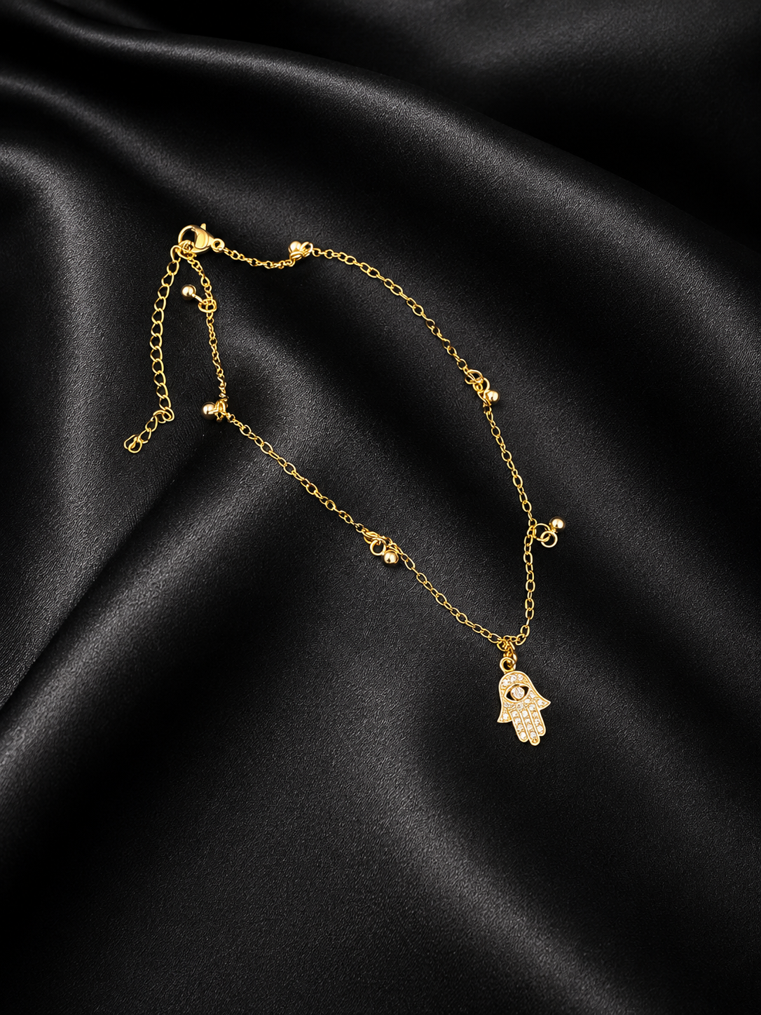 Hamsa Beaded Chain Anklet
